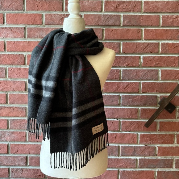 •Burberry Grey Check Cashmere Scarf Unisex 12”x70”Made In Scotland NWOT - Picture 12 of 12